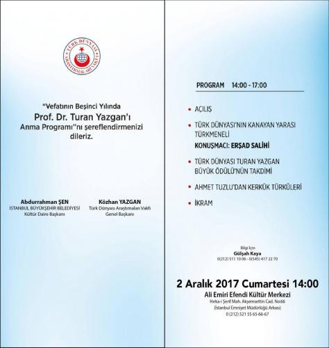 Prof. Dr. Turan Yazgan'ı Anma Programı 2017 Afiş